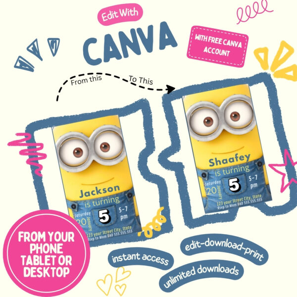 Editable Birthday Party Invitations, Digital Kids Party Invite, Instant Download - Image 4