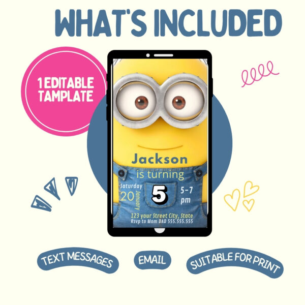 Editable Birthday Party Invitations, Digital Kids Party Invite, Instant Download - Image 3